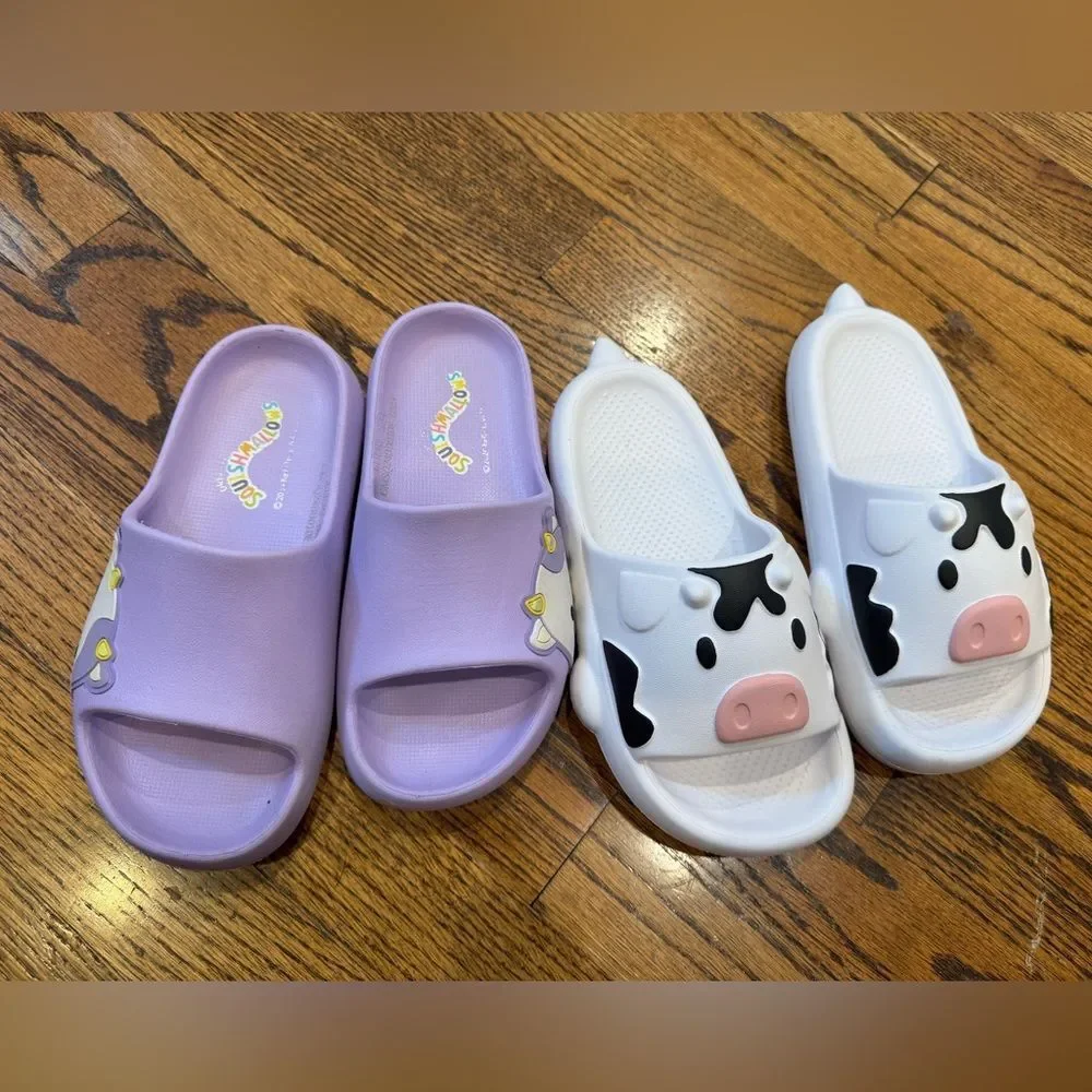 SQUISHMALLOWS & WONDER NATION 2 Pair Squishy Pillow Slide Sandals COWS 13 1